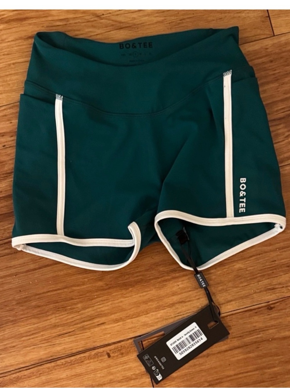 Women's Bo+Tee teal Athletic Shorts with White Trim